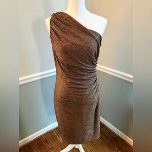 LAUREN Ralph Lauren Bronze Gold One-Shoulder Cocktail Dress – Size 10